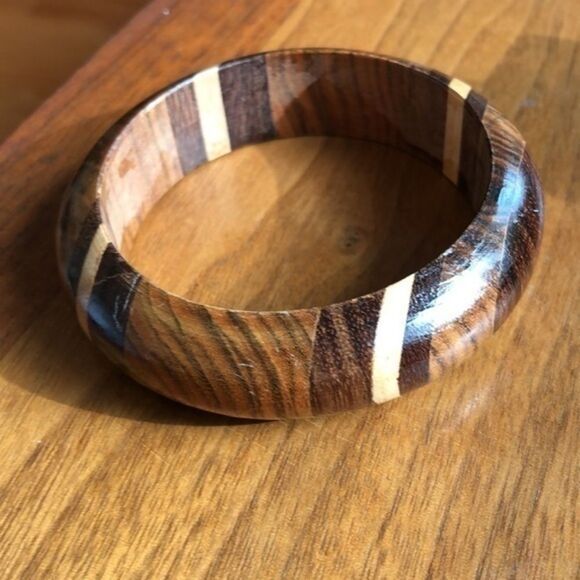Mid Century Modern Wooden Inlay Bracelet - Picture 1 of 6